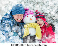 משפחה, עם, a, איש שלג