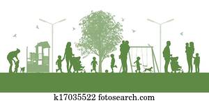 משפחות, עם, ילדים, בעיר, פארך