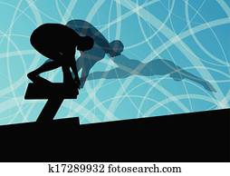 פעיל, צעיר, שחיינים, לצלול, ו, לשחות, ב, השקה ספורט, צרף, צלליות, וקטור, תקציר, רקע, דוגמה