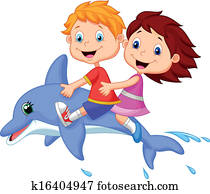 ציור היתולי, בחור וילדה, רכוב, a, dolph
