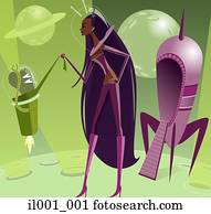 mulher, em, contato, com, um, estrangeiro