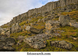 Basalt columns in Iceland are eroding and crumbling, Snaefellsness Peninsula; Iceland