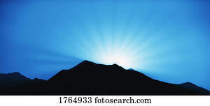 alvorada/ocaso, e, montanha, horizonte