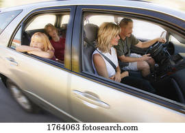 Family in the car on a trip