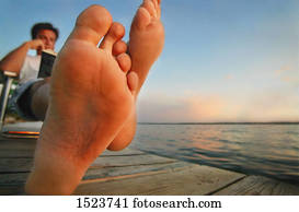 lendo um livro, em, a, lago