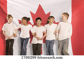 Children in front of Canadian Flag