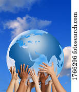 Hands touching a globe