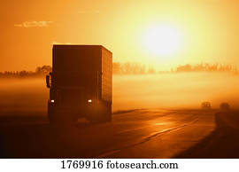 amanhecer, ligado, a, rodovia