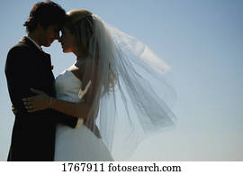 silueta, de, um, noiva noivo