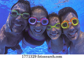 family group in swimming pool