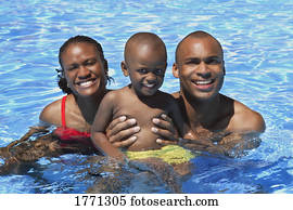 Family in pool