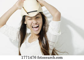 um, cowgirl, tendo um tempo bom