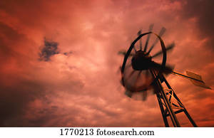 um, moinho de vento, ligado, um, dia ventoso