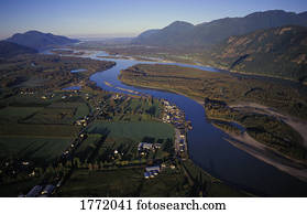 vista aérea, de, paisagem rio, com, ajuste