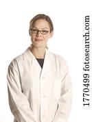 Woman in white lab coat