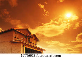 dourado, céu, e, casa