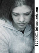 menina, observar, a, chuva