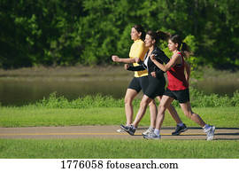 Women walking on path