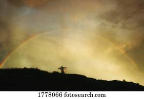 arco íris, sobre, anjo, ligado, colina