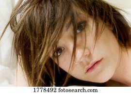 closeup, 在中, a, 妇女` s, 脸