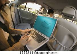 executiva, um carro, trabalhar, um, laptop