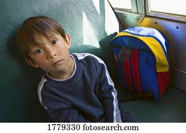 kind, reitet, schulbus kind, reitet, schulbus