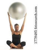 mulher, com, exercite-se bola