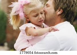 pai, confortos, filha, após, um, outono