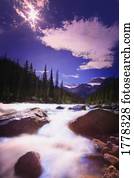 um, fluxo, montanhas