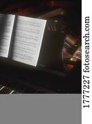 um, teclado piano, e, música folha