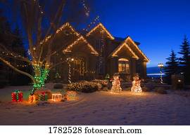 ao ar livre, luzes natal, ligado, casa