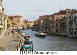 canal, cena, com, motorboats