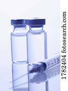 closeup, de, agulha, e, frascos