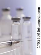closeup, de, um, agulha, com, frascos
