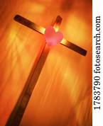 coração, ligado, crucifixos