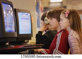 crianças, ligado, computadores