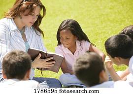 ensinando, um, grupo crianças