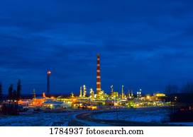 iluminado, industrial, gás, planta