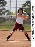 menina, basebol jogo