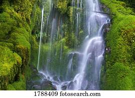 Waterfall over moss-covered rocks