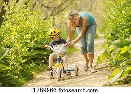 aprendizagem, montar, um, bicicleta