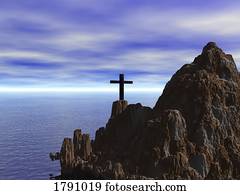 Cross on a rugged hillside