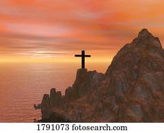 Cross on rugged hillside