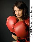 mulher, com, luvas boxing