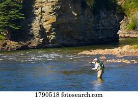 pesca mosca, em, um, rio