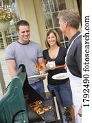 pessoas, em, um, bbq