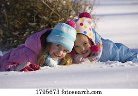 meninas, descansar, em, a, neve