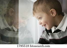 sorrindo, em, seu, janela, amigo