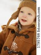 menino, desgastar, roupa inverno