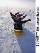 crianças, tobogganing